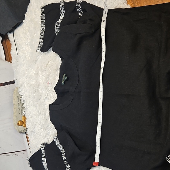 For Cynthia Black Dress Fringe Trim Bell Sleeve Black Dress, SIZE M - Picture 7 of 7